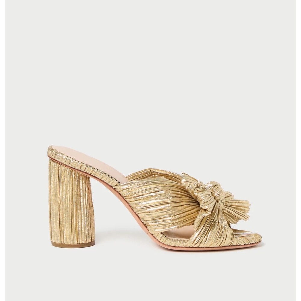 New Loeffler Randal Penny Gold Pleated Bow Heel in Gold Size 7 - Picture 5 of 14